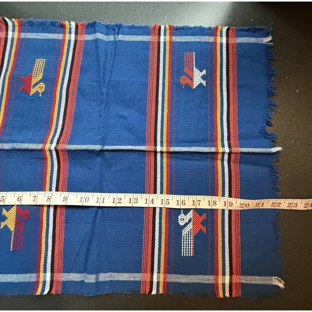 VTG 1970's Guatemalan Woven Set Of 2 Placemats 4 Napkins Embroidered Birds blue